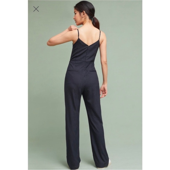 Anthropologie The Essentials Navy Blue Pinstriped Jumpsuit Size 4 - Picture 2 of 12